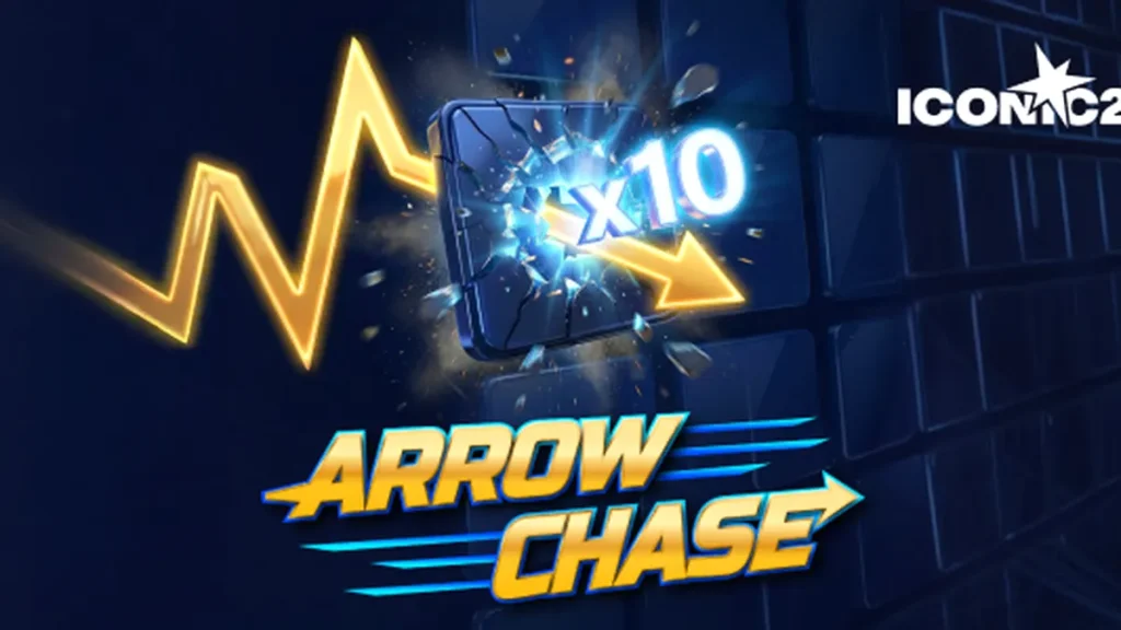 Interface dinâmica do jogo Arrow Chase com seta e grade de multiplicadores