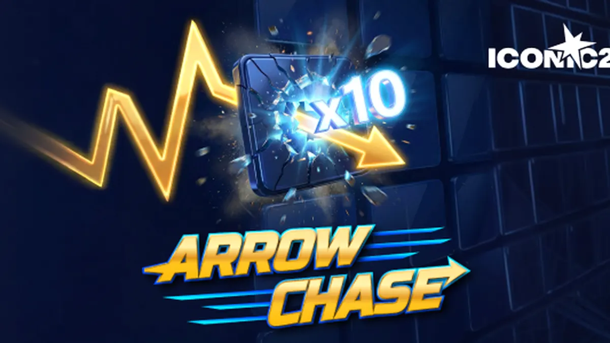 Interface dinâmica do jogo Arrow Chase com seta e grade de multiplicadores